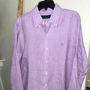 Polo Ralph Lauren Mens Large Purple Linen Button Down Classic Fit Collard Shirt
